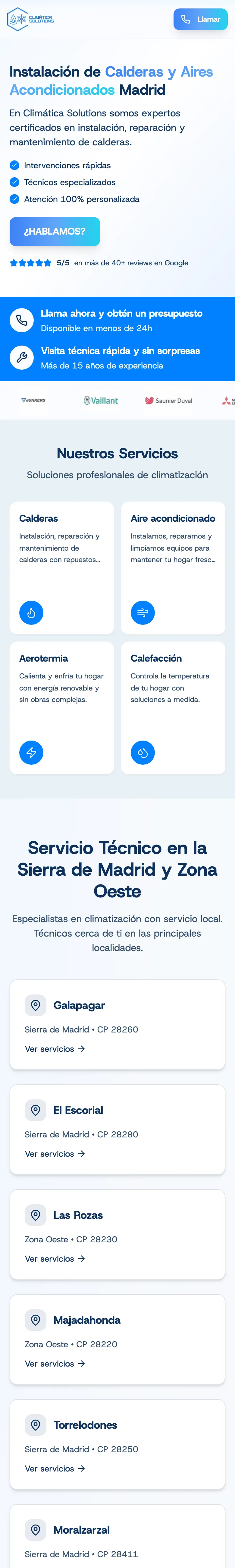 Web de Climática Solutions en móvil