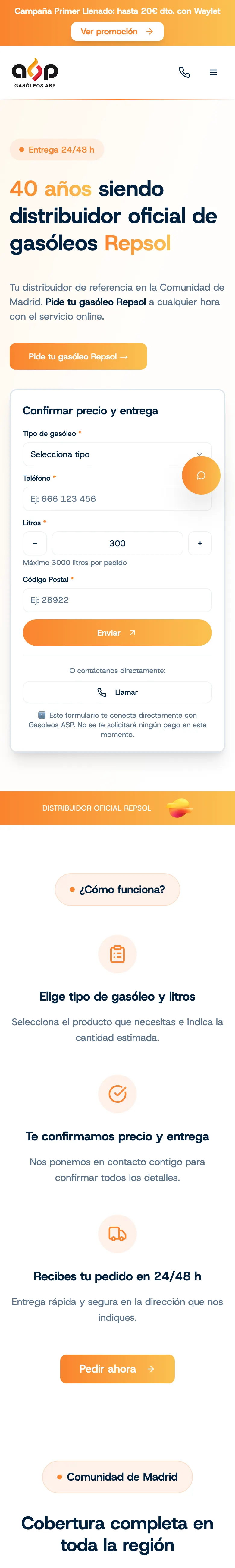 Web de Gasóleos ASP en móvil