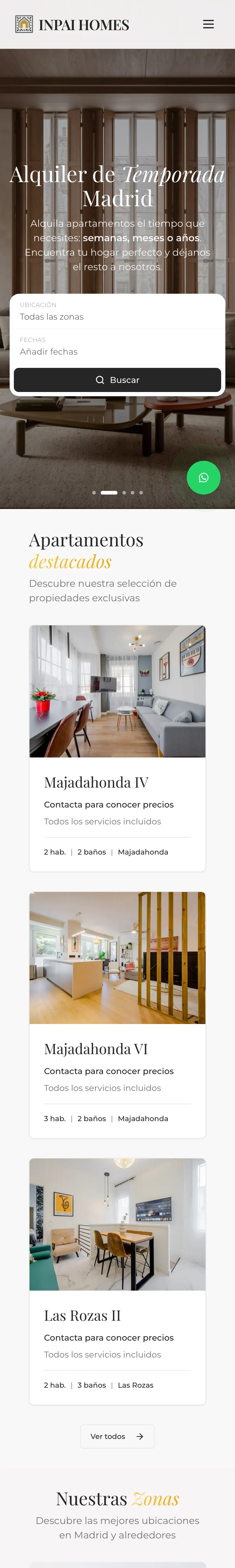 Web de Inpai Homes en móvil