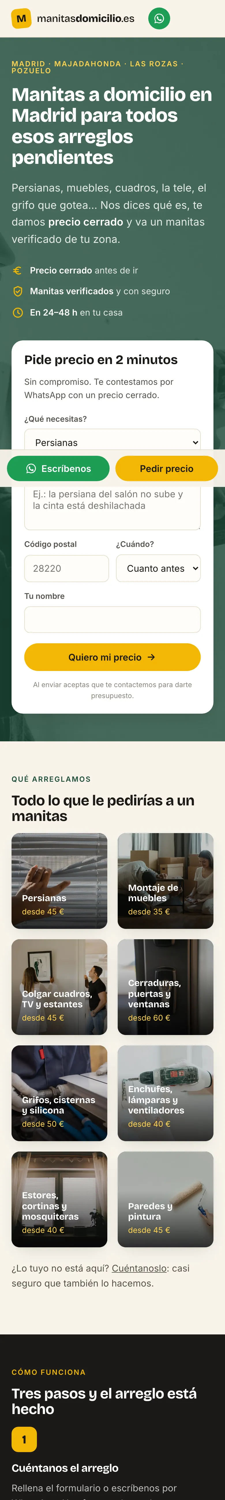 Web de Manitas a Domicilio en móvil