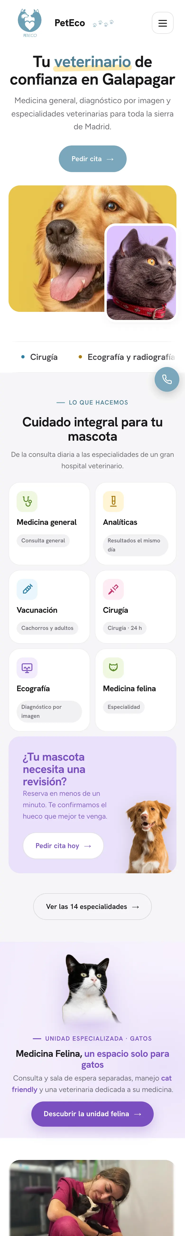 Web de PetEco en móvil