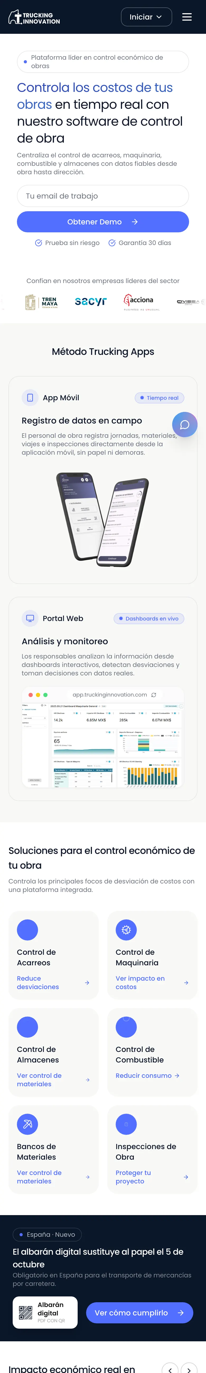 Web de Trucking Innovation en móvil