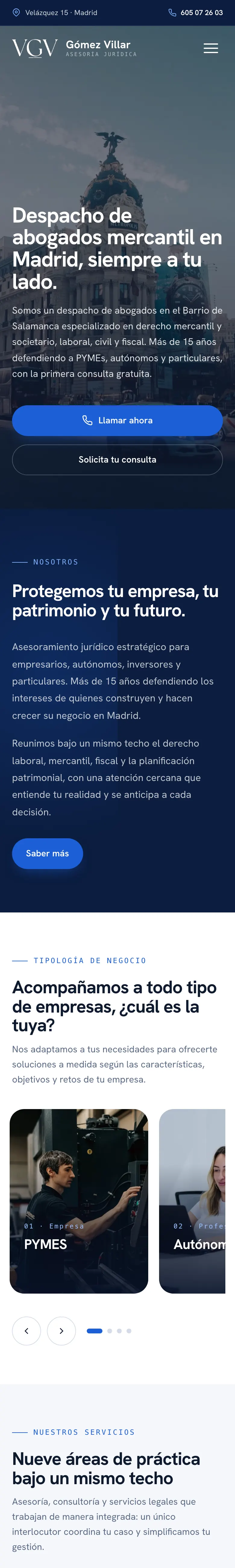 Web de Gómez Villar Abogados en móvil